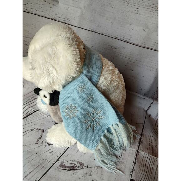 Polar Bear Plush Holding Penguin White With Blue Scarf The Bearington Collection - Picture 5 of 10
